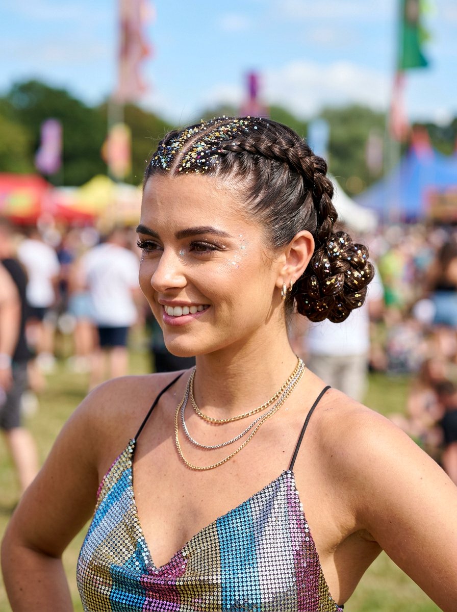 Braided Bun With Glitter Parts - 20 rave braid buns hairstyle - 20 rave braid buns hairstyle