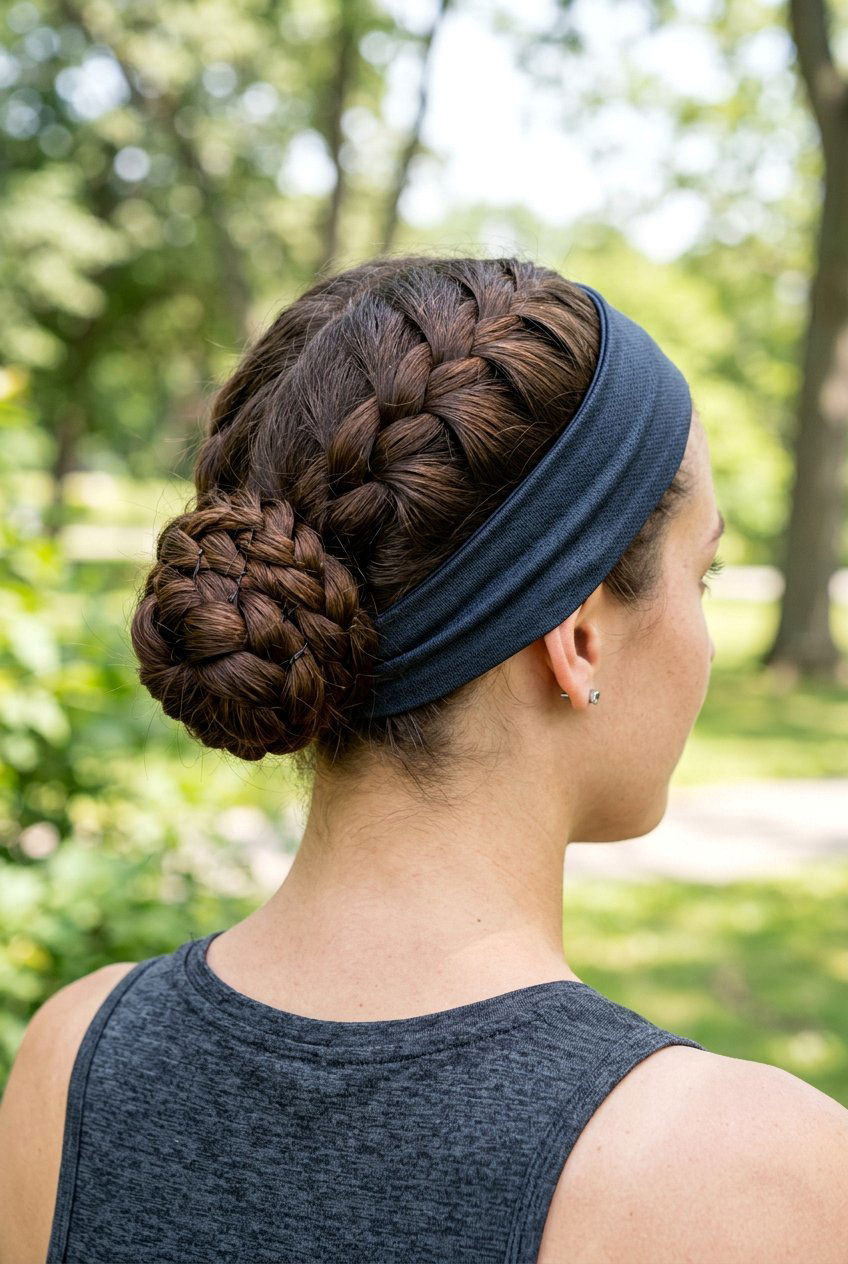 Braided Bun With Headband For Gym - 20 gym braid bun hairstyle - 20 gym braid bun hairstyle