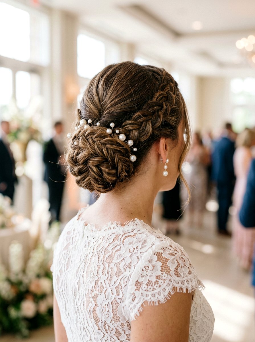 Braided Bun With Pearl Pins - 20 pearl embellished bun hairstyle - 20 pearl embellished bun hairstyle