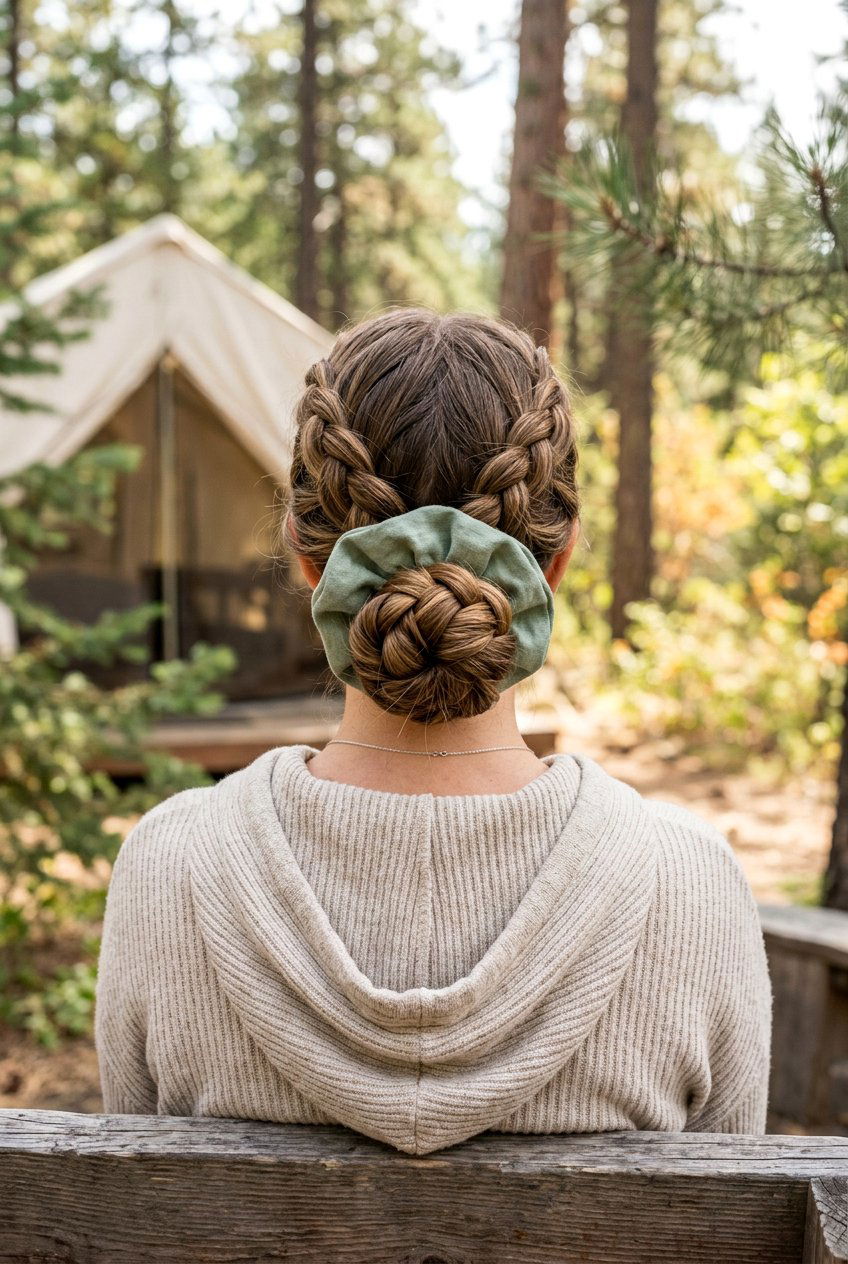 Braided Bun With Scrunchie For Camping - 20 camping braid bun hairstyle - 20 camping braid bun hairstyle