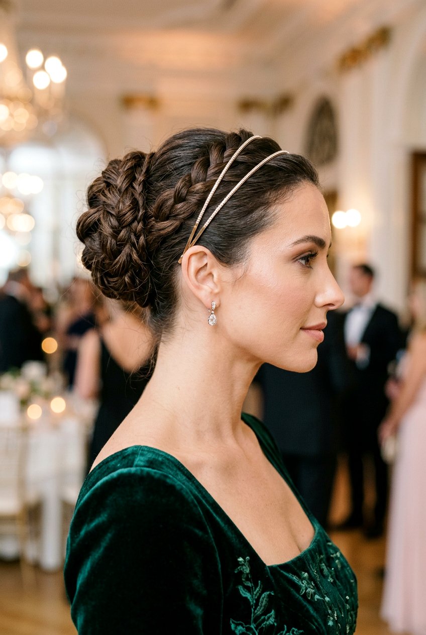 Braided Bun With Thin Metal Headband - 20 headband bun hairstyle - 20 headband bun hairstyle