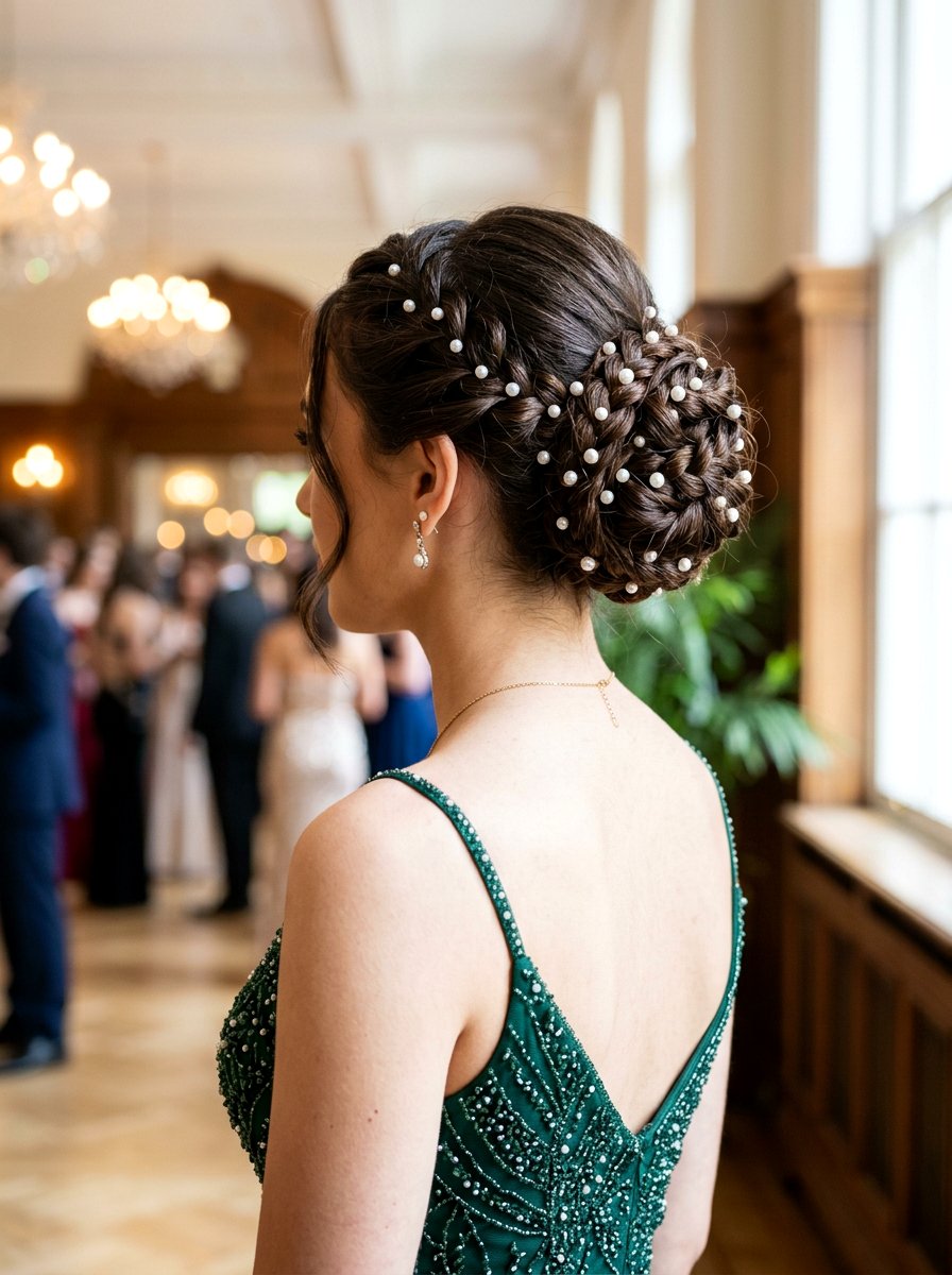 Braided Bun with Pearls - 20 prom hairstyles with pearls - 20 prom hairstyles with pearls