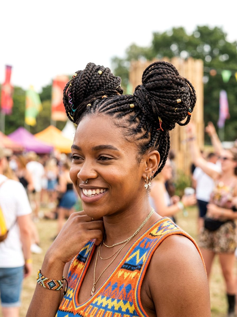 Braided Buns With Mixed Size Plaits - 20 rave braid buns hairstyle - 20 rave braid buns hairstyle