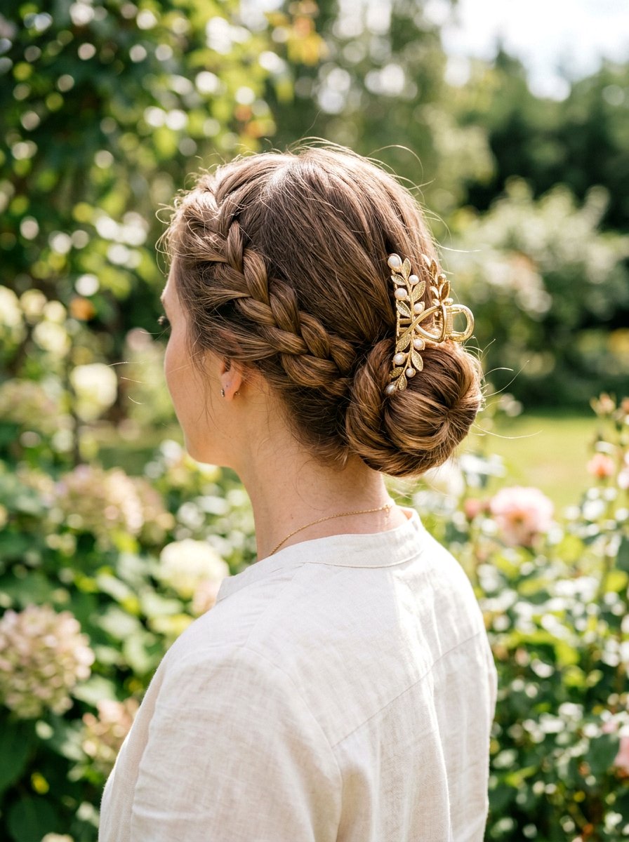 Braided Claw Clip Bun - 20 summer claw clip hairstyles - 20 summer claw clip hairstyles