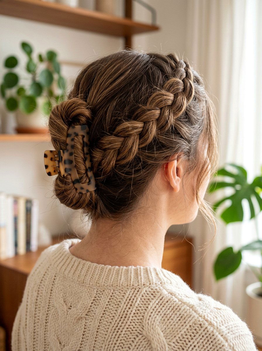 Braided Claw Clip Updo - 20 claw clip hairstyle for office women - 20 claw clip hairstyle for office women