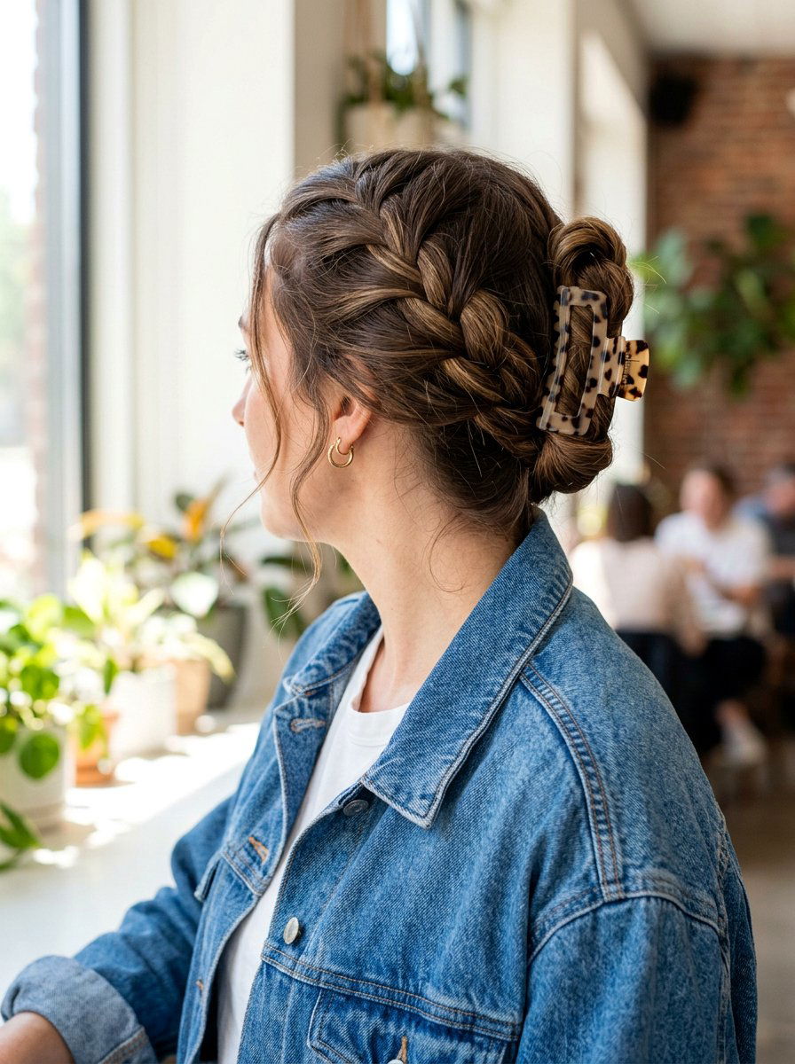 Braided Claw Clip Updo - 20 claw clip hairstyle for moms - 20 claw clip hairstyle for moms