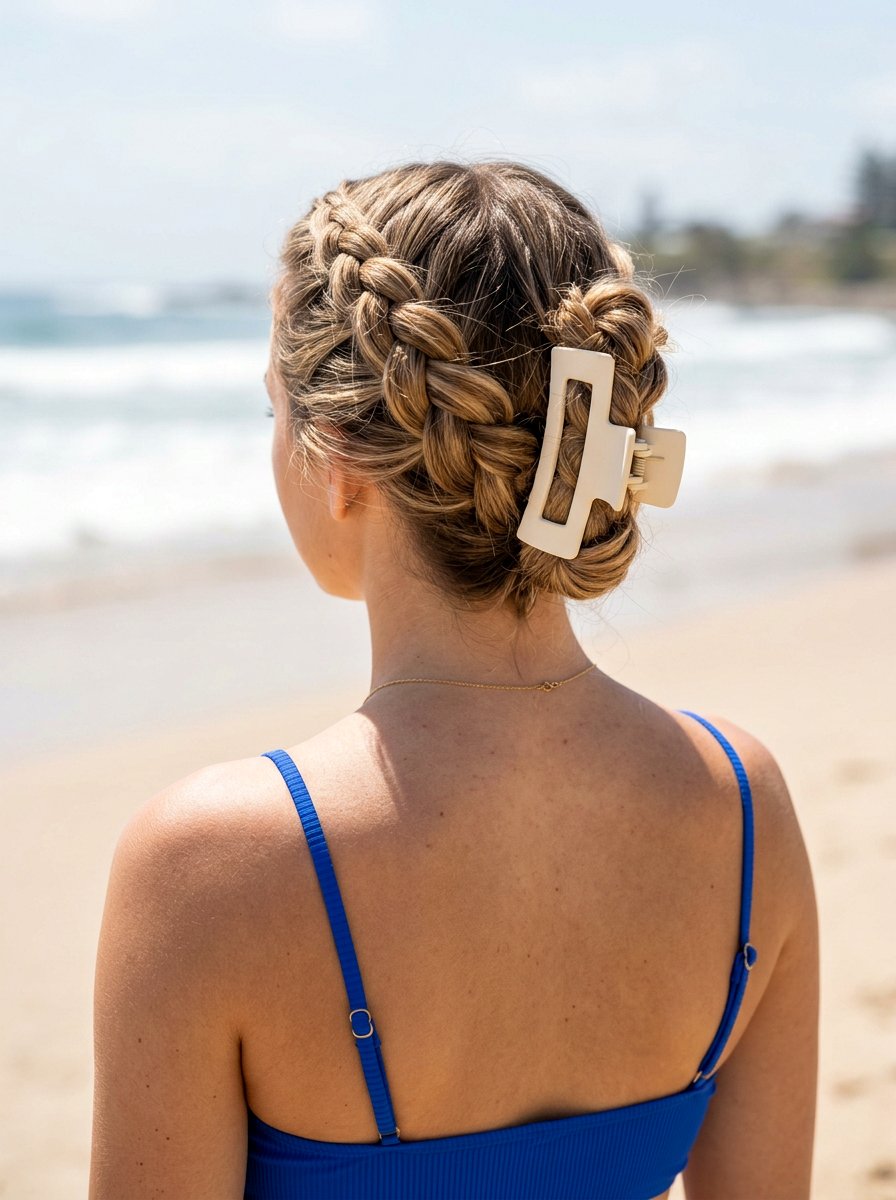 Braided Claw Clip Updo - 20 claw clip hairstyle for beach vacation - 20 claw clip hairstyle for beach vacation
