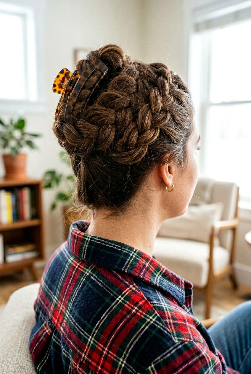 Braided Clip Updo - 20 messy claw clip updo for medium hair - 20 messy claw clip updo for medium hair