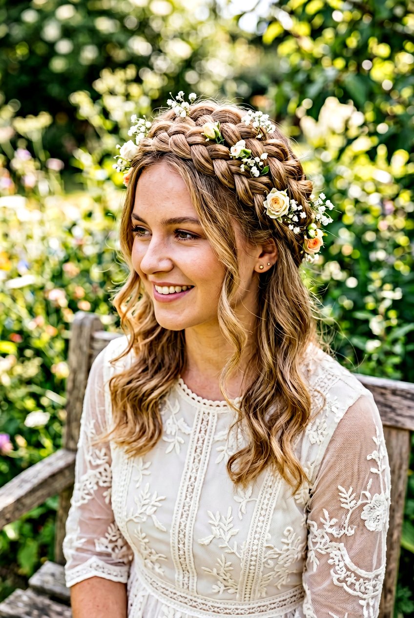 Braided Crown - 20 elegant bridal hairstyle for medium hair - 20 elegant bridal hairstyle for medium hair