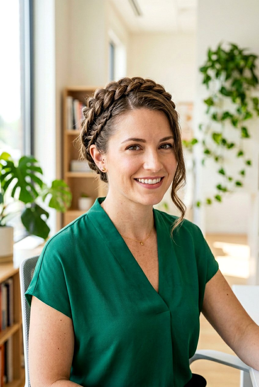 Braided Crown - 20 simple hairstyle for interview with medium hair - 20 simple hairstyle for interview with medium hair