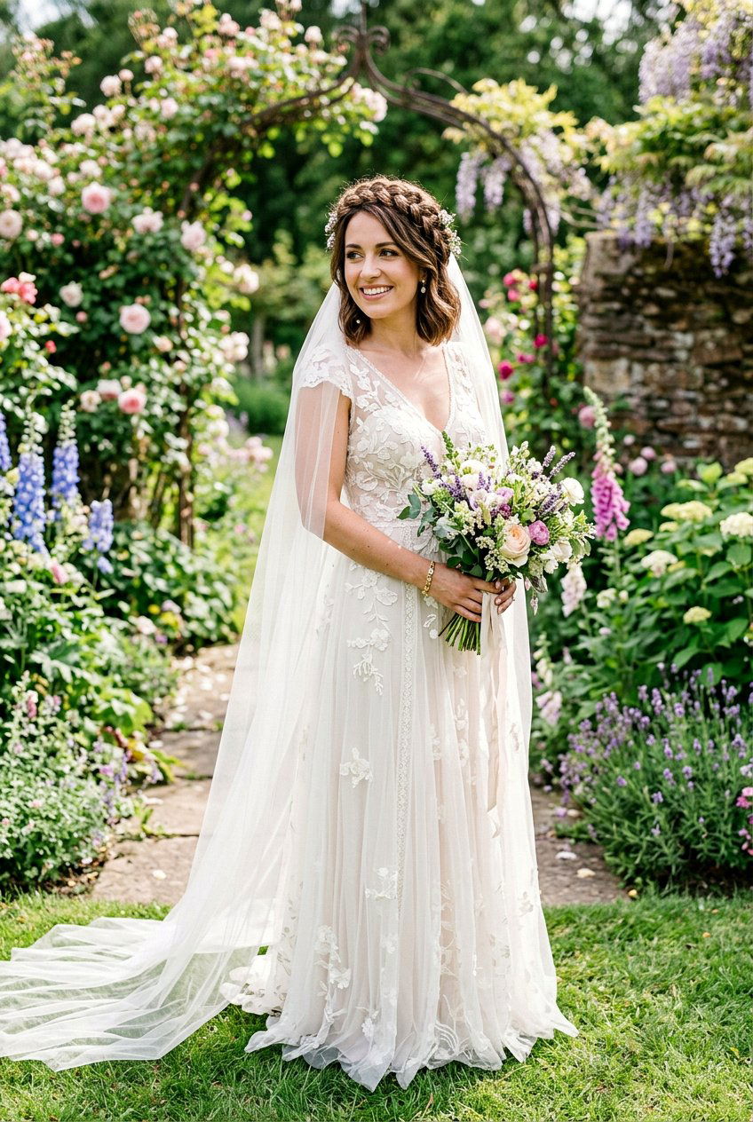 Braided Crown Bob - 20 bridal hairstyle for short bob with veil - 20 bridal hairstyle for short bob with veil