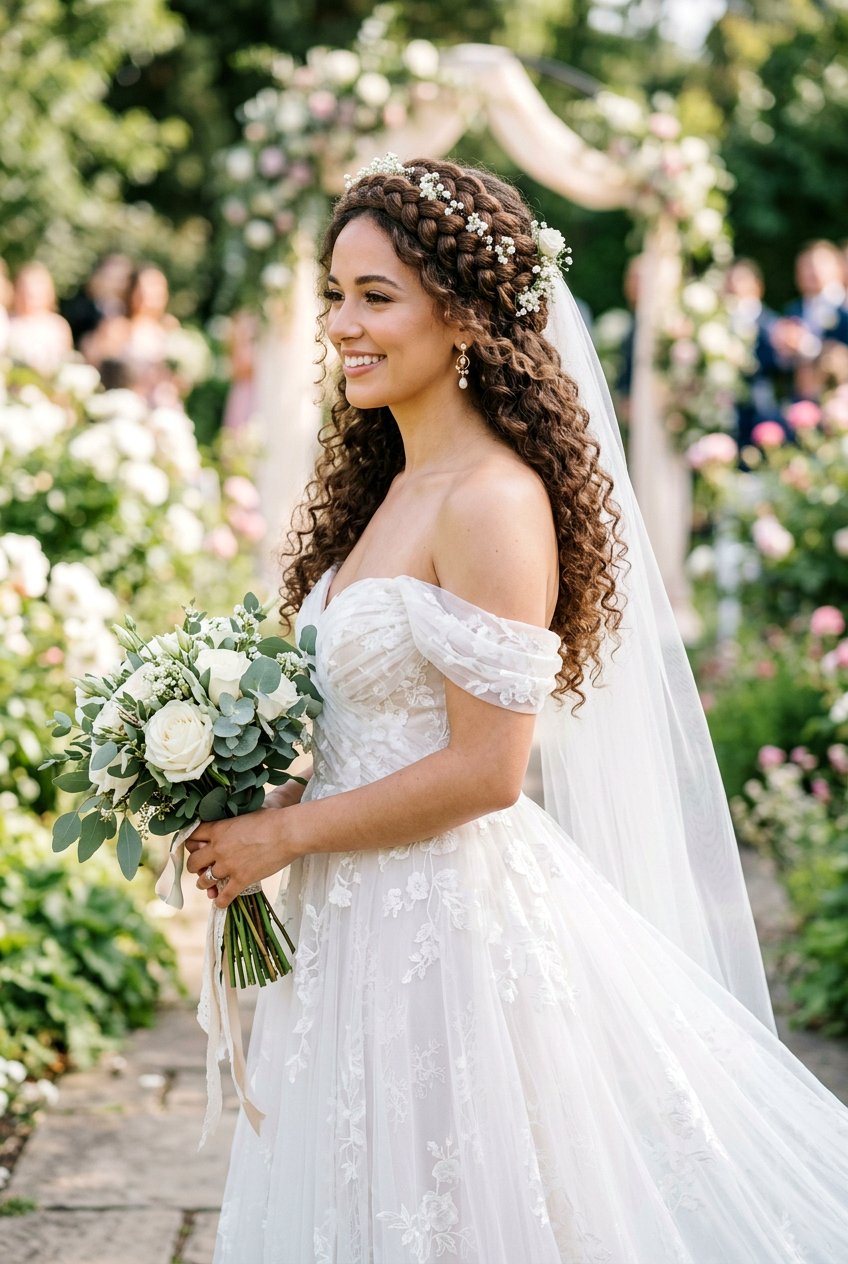 Braided Crown Bridal Curly Hair - 20 bridal hairstyle for long natural curls - 20 bridal hairstyle for long natural curls