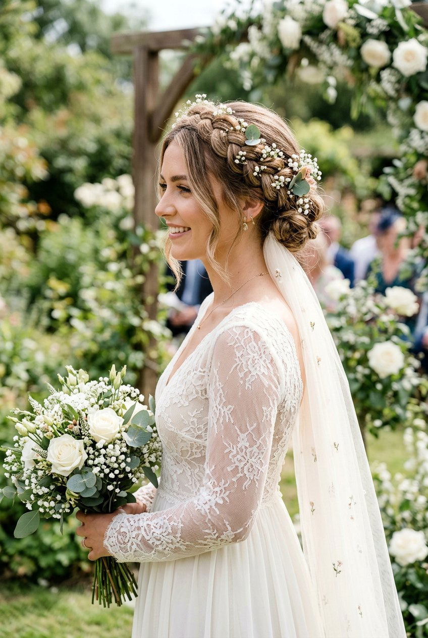 Braided Crown Bridal Hairstyle - 20 bridal hairstyle for veil and flowers - 20 bridal hairstyle for veil and flowers