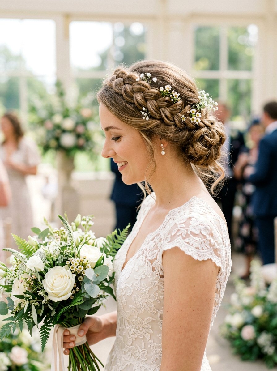 Braided Crown Bridal Hairstyle - 20 elegant bridal hairstyle for medium hair - 20 elegant bridal hairstyle for medium hair