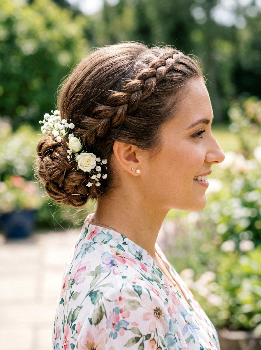 Braided Crown Bun - 20 rainy day bun hairstyle - 20 rainy day bun hairstyle
