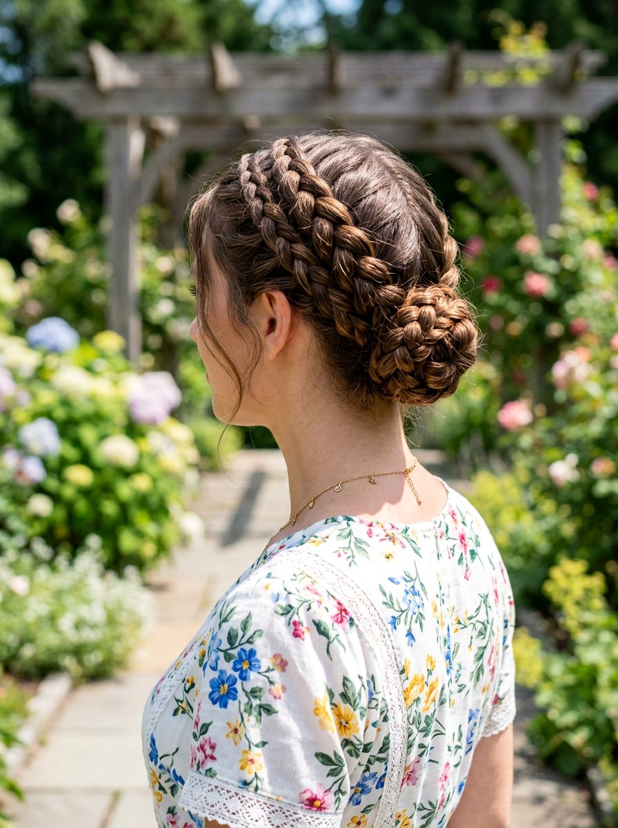 Braided Crown Bun - 20 road trip bun hairstyle - 20 road trip bun hairstyle