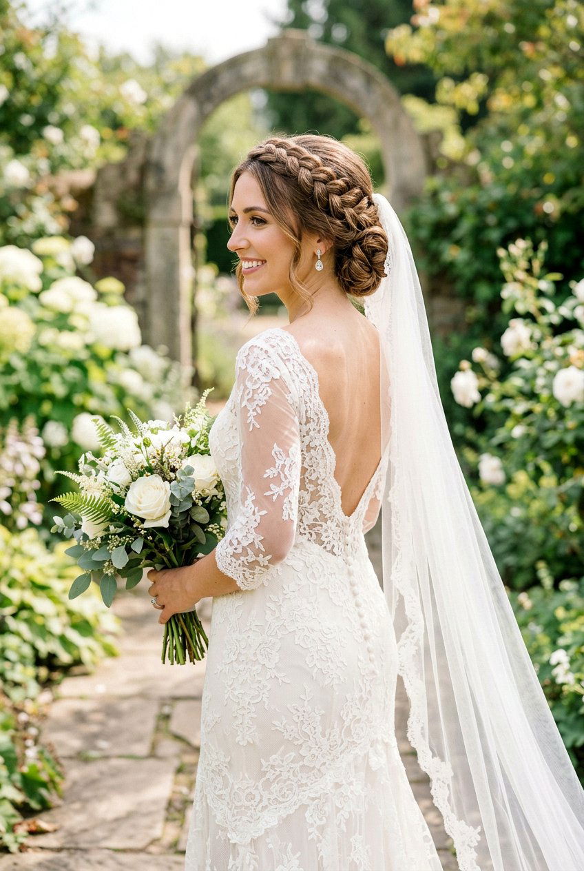 Braided Crown Bun Wedding Hairstyle With Veil - 20 classic bridal bun for veil - 20 classic bridal bun for veil