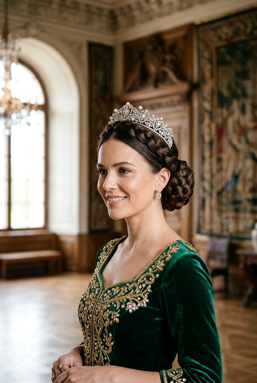 Braided Crown Bun With Jeweled Headband - 20 headband bun hairstyle - 20 headband bun hairstyle