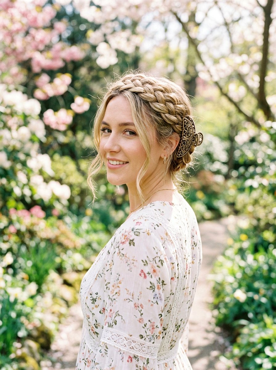 Braided Crown Claw Clip - 20 college girls easy claw clip hairstyle - 20 college girls easy claw clip hairstyle