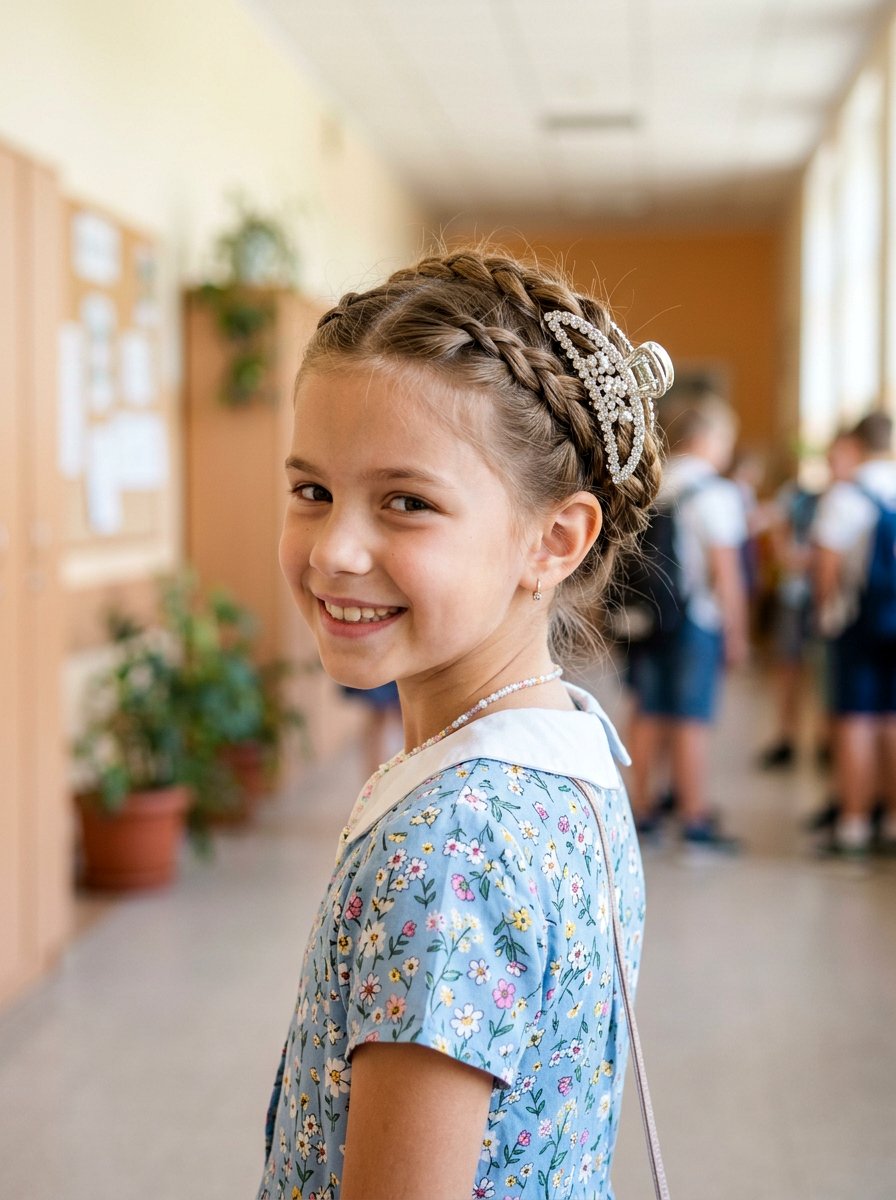 Braided Crown Claw Clip - 20 claw clip hairstyle for school girls - 20 claw clip hairstyle for school girls