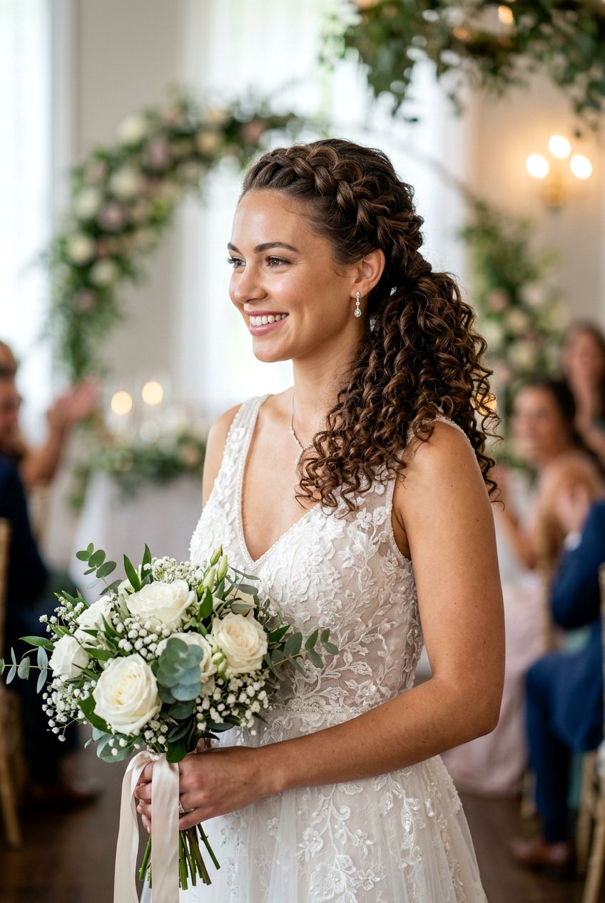 Braided Crown Curly Ponytail - 20 modern bridal ponytail with curls - 20 modern bridal ponytail with curls