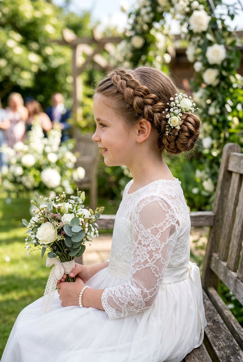 Braided Crown Flower Girl Bun - 20 flower girl bun hairstyle - 20 flower girl bun hairstyle