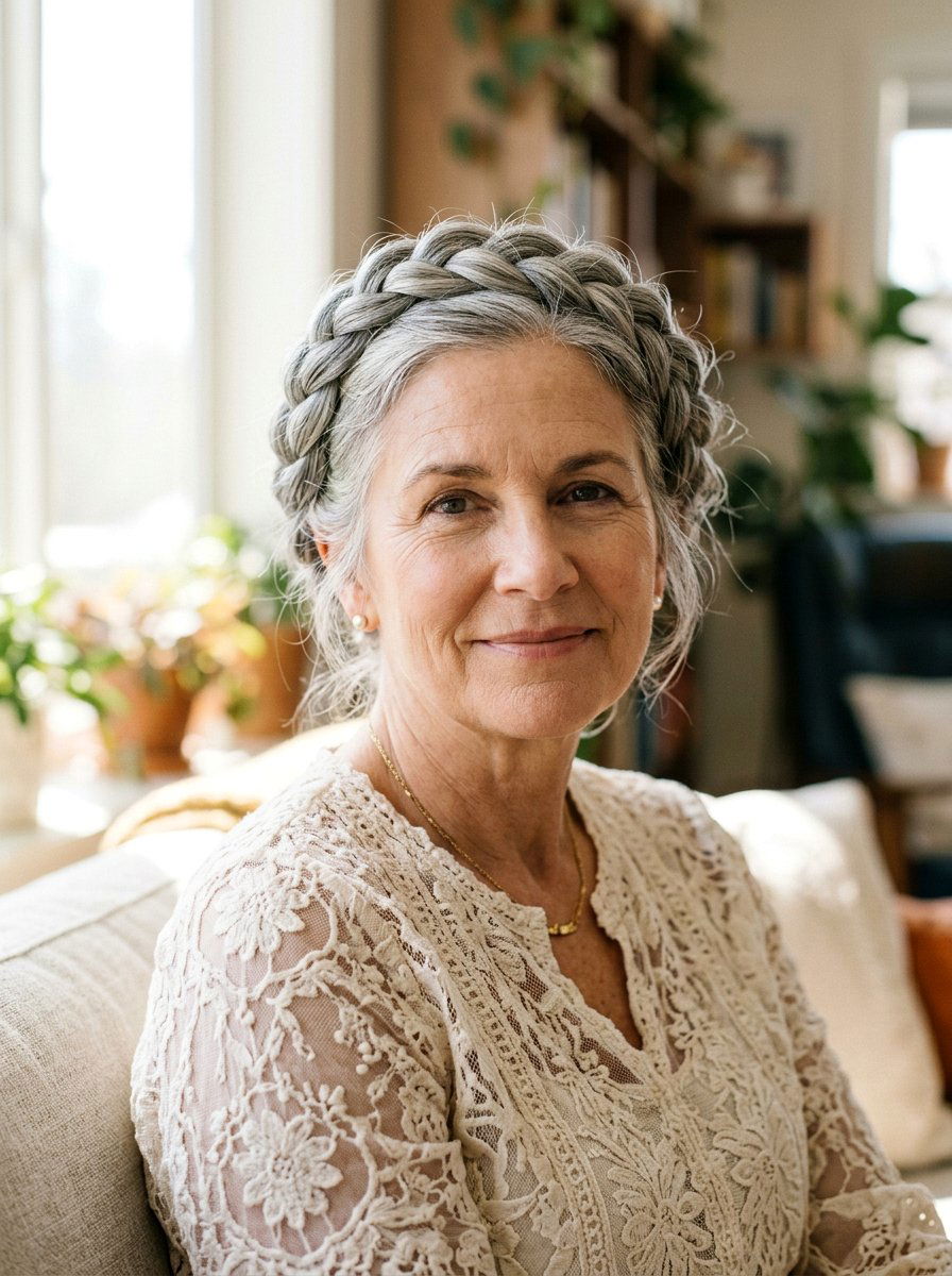 Braided Crown For Gray Hair - 20 easy hairstyle for naturally gray hair - 20 easy hairstyle for naturally gray hair