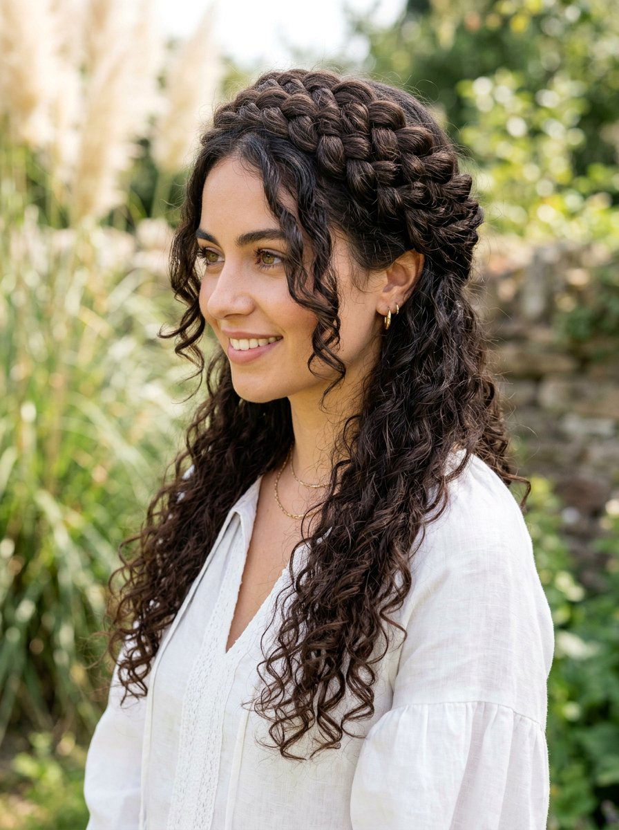 Braided Crown For Long Curls - 20 vacation hairstyle for long curls - 20 vacation hairstyle for long curls
