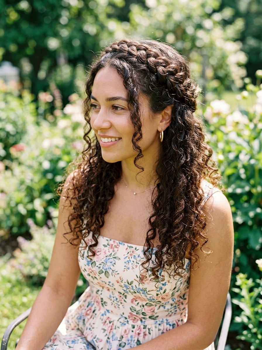 Braided Crown For Long Curly Hair - 20 easy work hairstyle for long curly hair - 20 easy work hairstyle for long curly hair