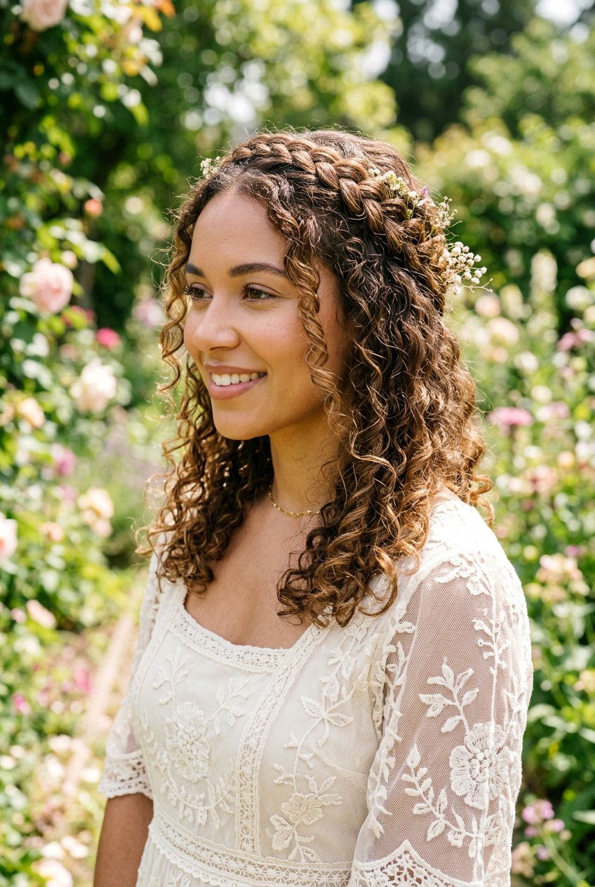 Braided Crown For Shoulder Length Curls - 20 bridal hairstyle for shoulder length curls - 20 bridal hairstyle for shoulder length curls