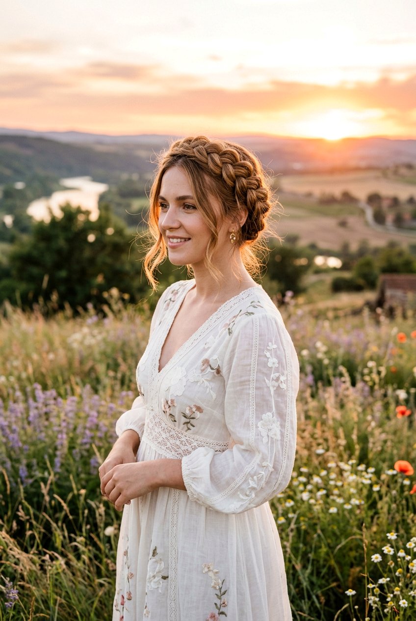 Braided Crown For Sunset Shoot - 20 sunset photo shoot hairstyles - 20 sunset photo shoot hairstyles