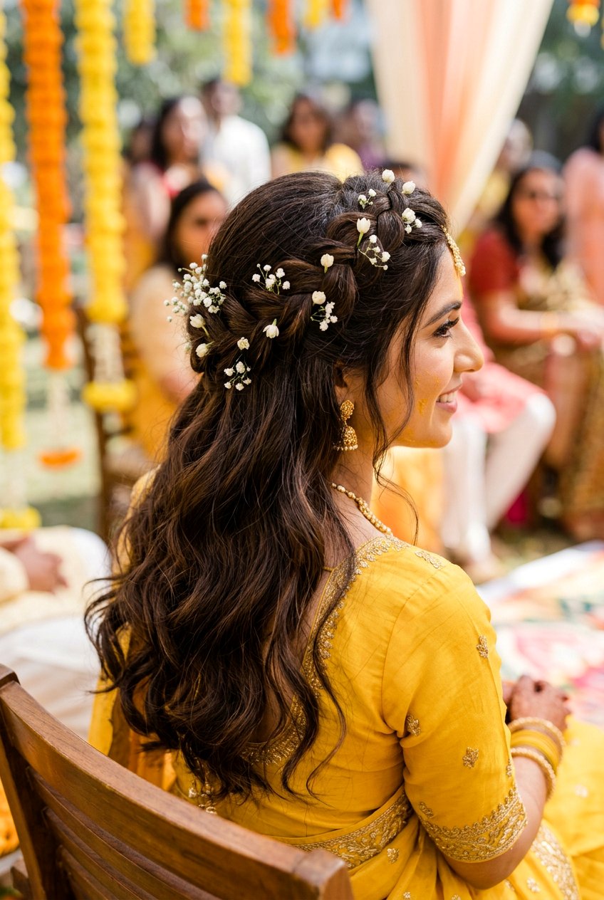 Braided Crown Haldi Hairstyle For Bride - 20 haldi hairstyles for bride - 20 haldi hairstyles for bride