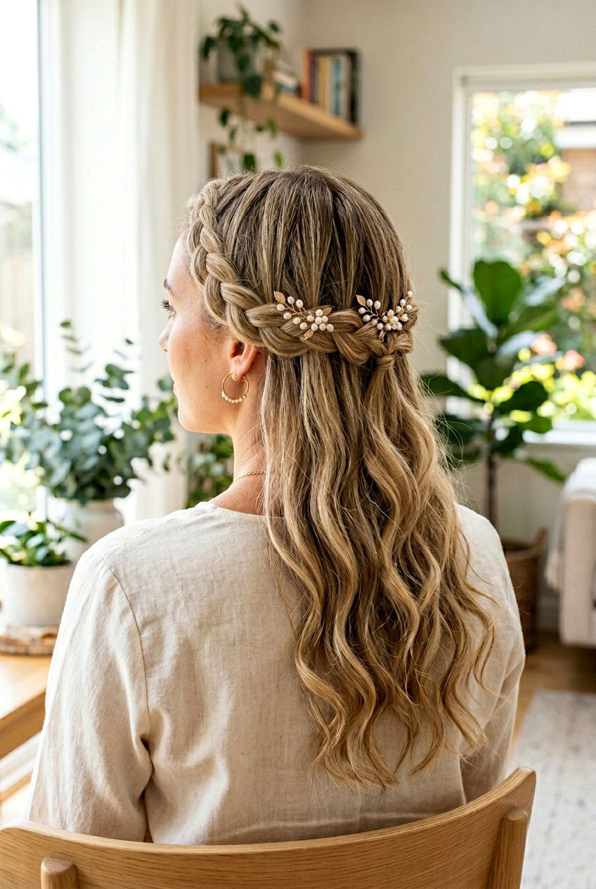 Braided Crown Half Up - 20 date night hairstyles - 20 date night hairstyles