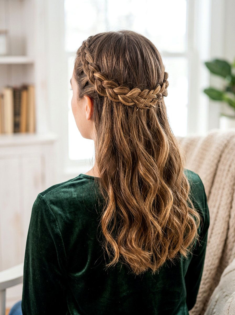 Braided Crown Half Up - 20 quick hairstyle for office commute - 20 quick hairstyle for office commute
