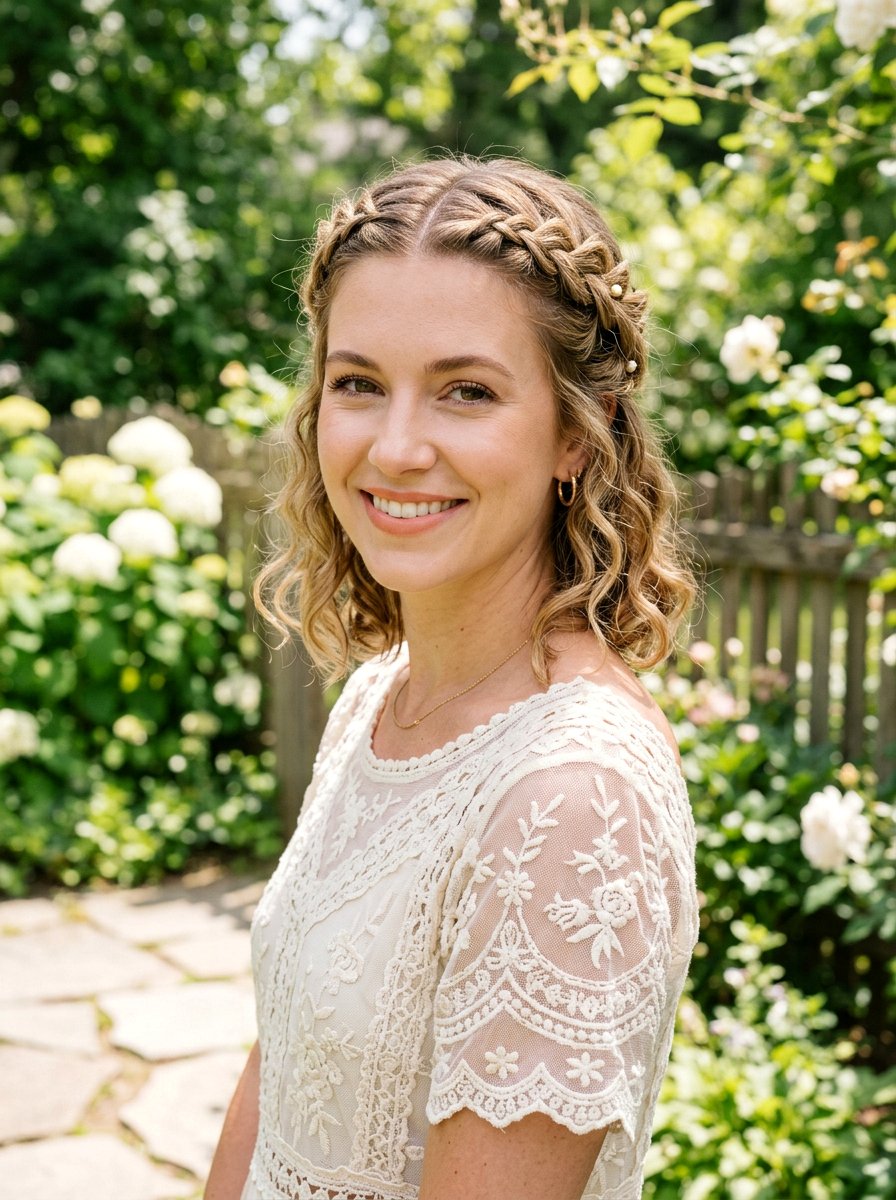 Braided Crown Half Up Bob - 20 date night hairstyle for shoulder length bob - 20 date night hairstyle for shoulder length bob