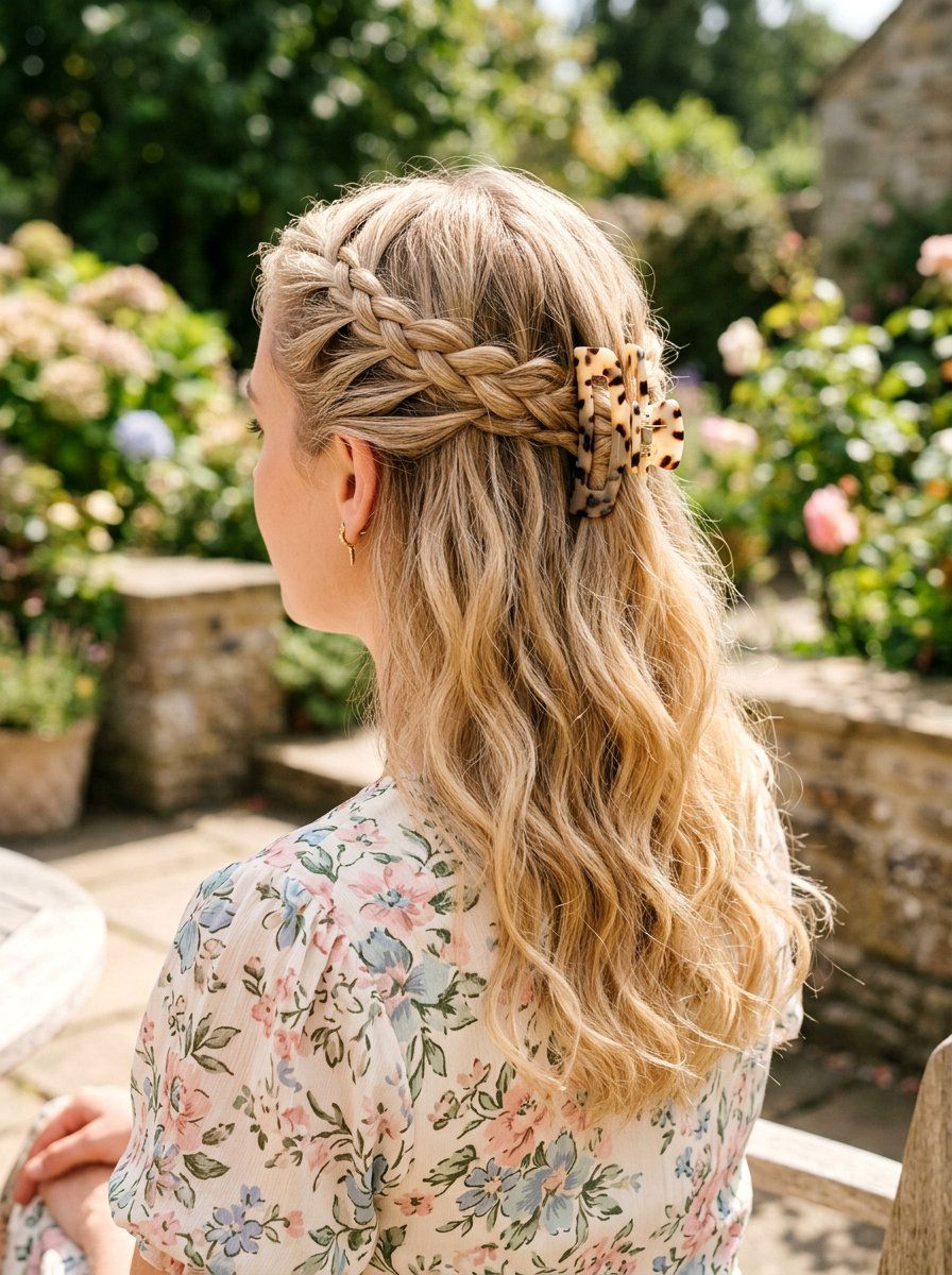 Braided Crown Half Up Claw Clip - 20 school half up claw clip hairstyle - 20 school half up claw clip hairstyle