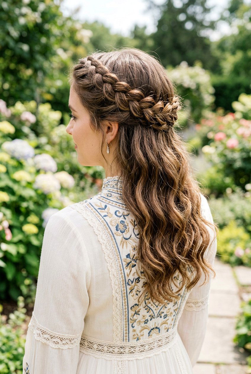 Braided Crown Half Up For Eid - 20 eid party hairstyles for women - 20 eid party hairstyles for women