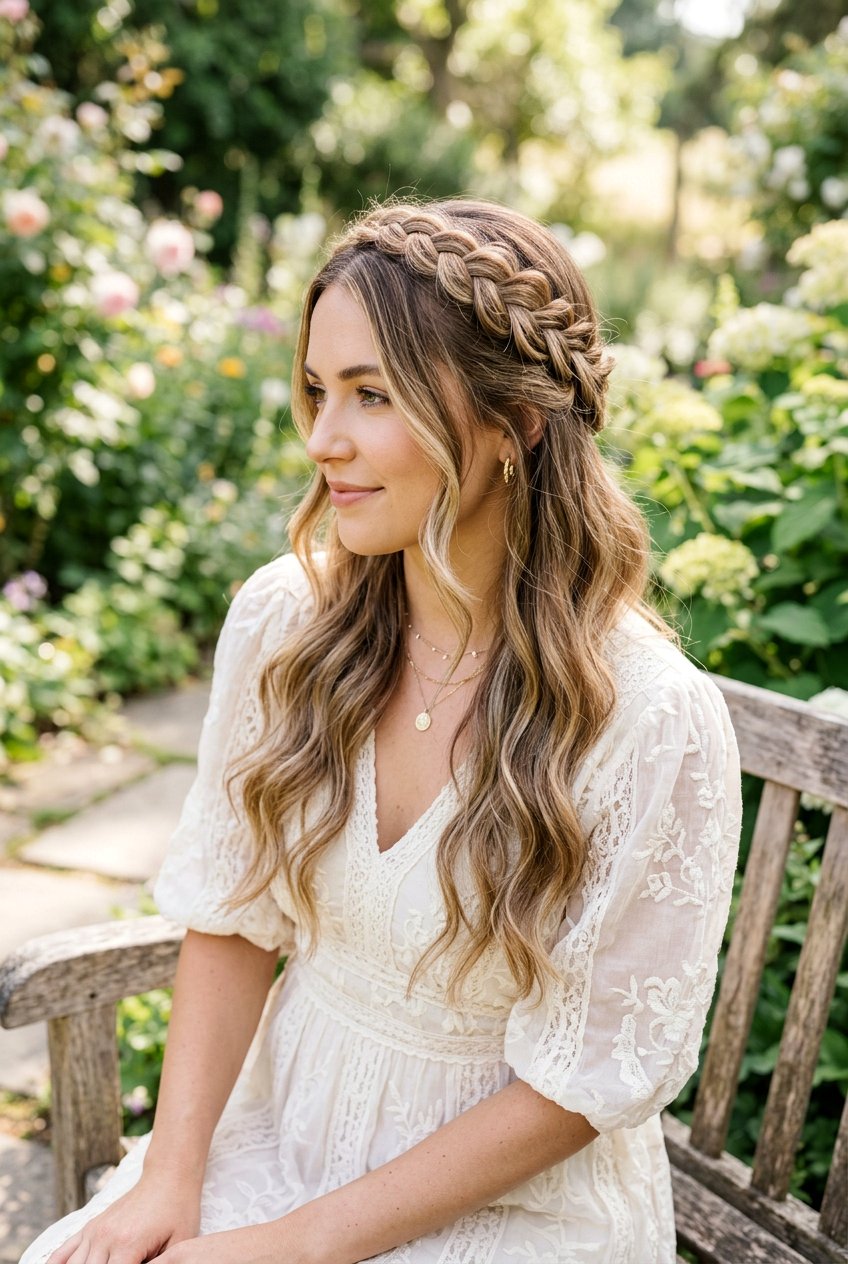 Braided Crown Half Up Hair - 20 date night half up hairstyle - 20 date night half up hairstyle