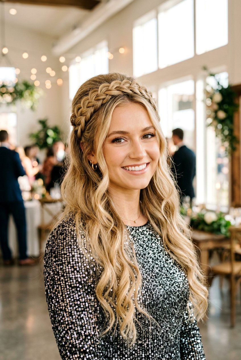 Braided Crown Half Up Half Down - 20 birthday hairstyle with braided crown - 20 birthday hairstyle with braided crown
