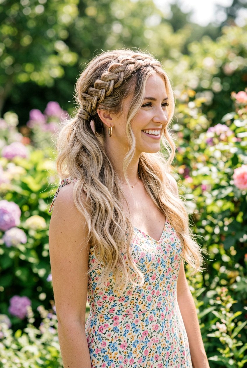 Braided Crown Half Up Ponytail - 20 school hairstyle with half up ponytail - 20 school hairstyle with half up ponytail