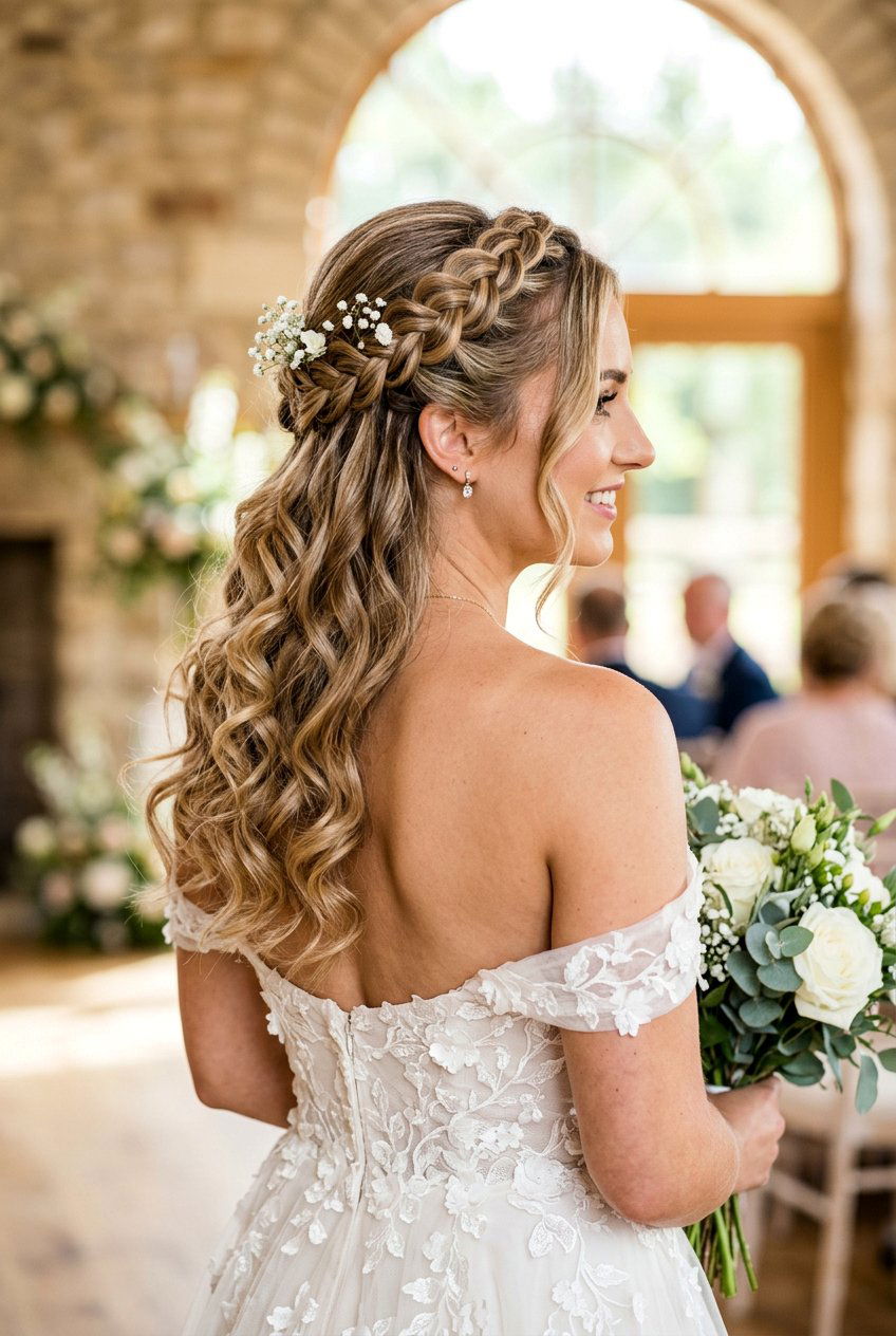 Braided Crown Half Up With Loose Curls - 20 bridal half up with braid crown - 20 bridal half up with braid crown