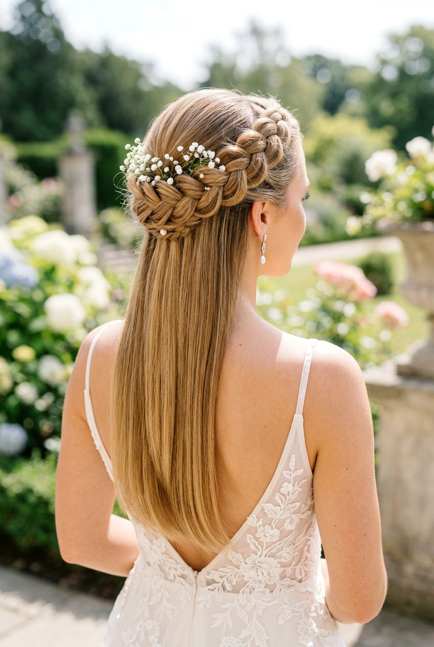 Braided Crown Half Up With Straight Hair - 20 bridal half up with braid crown - 20 bridal half up with braid crown
