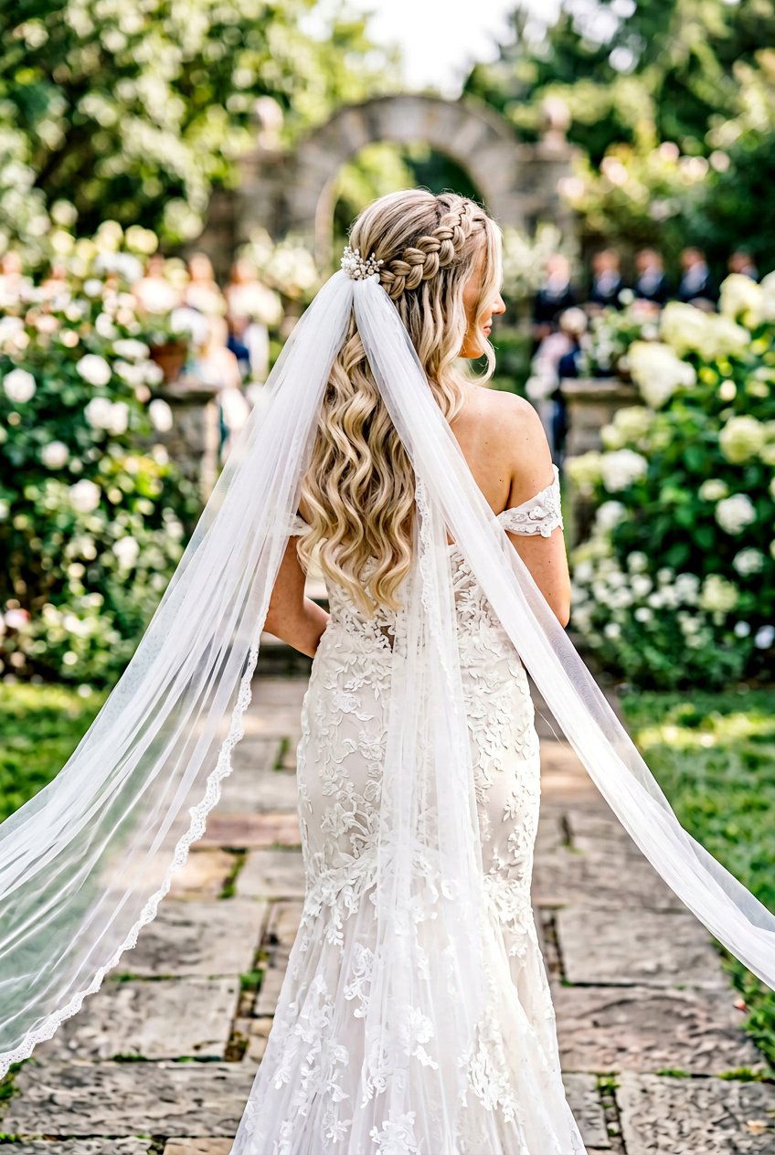 Braided Crown Half Up With Veil - 20 bridal half up with braid crown - 20 bridal half up with braid crown