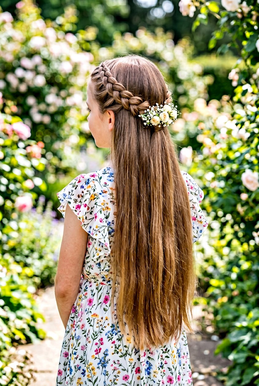 Braided Crown Half Up - 20 prom hairstyle for long thick straight hair - 20 prom hairstyle for long thick straight hair