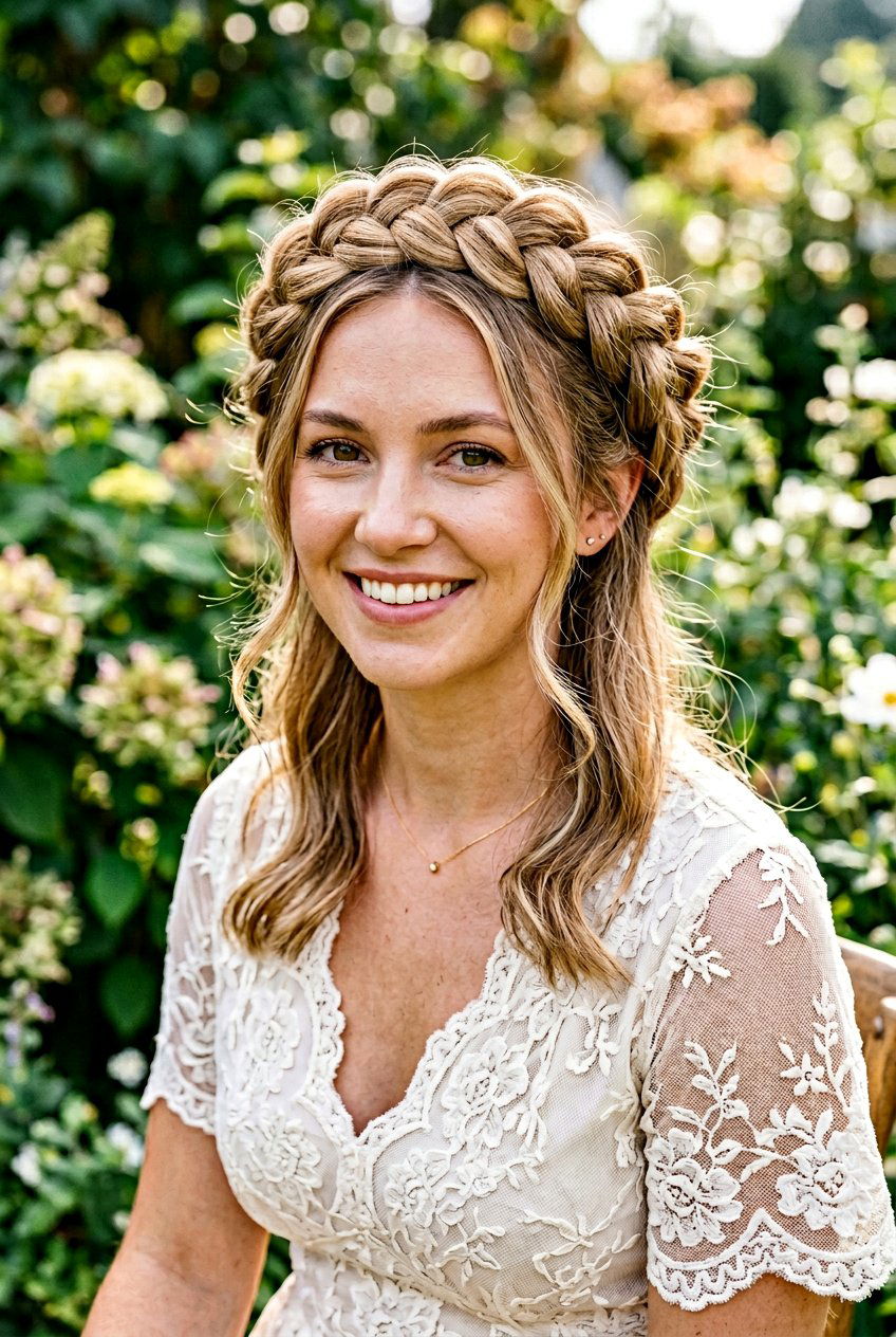 Braided Crown Halo - 20 prom hairstyle for shoulder length fine hair - 20 prom hairstyle for shoulder length fine hair