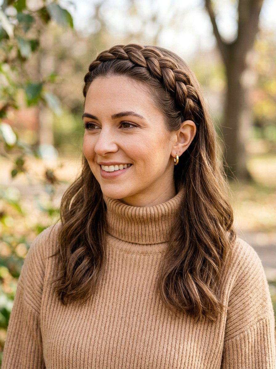 Braided Crown Headband - 20 quick office hairstyle for medium hair - 20 quick office hairstyle for medium hair