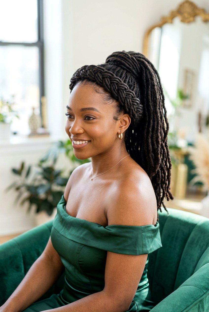 Braided Crown Loc Ponytail - 20 bridal hairstyle for loc ponytail - 20 bridal hairstyle for loc ponytail