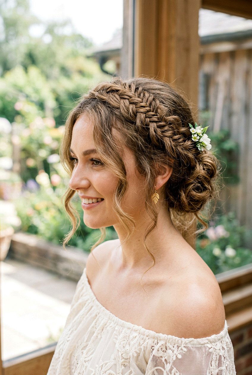 Braided Crown Loose Strands - 20 hairstyles for heart shaped faces - 20 hairstyles for heart shaped faces