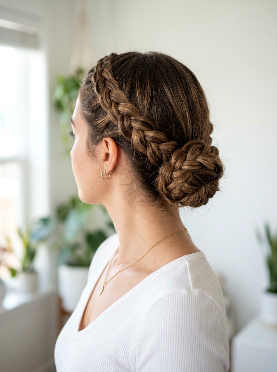 Braided Crown Low Bun - 20 interview hairstyle with smooth low bun - 20 interview hairstyle with smooth low bun