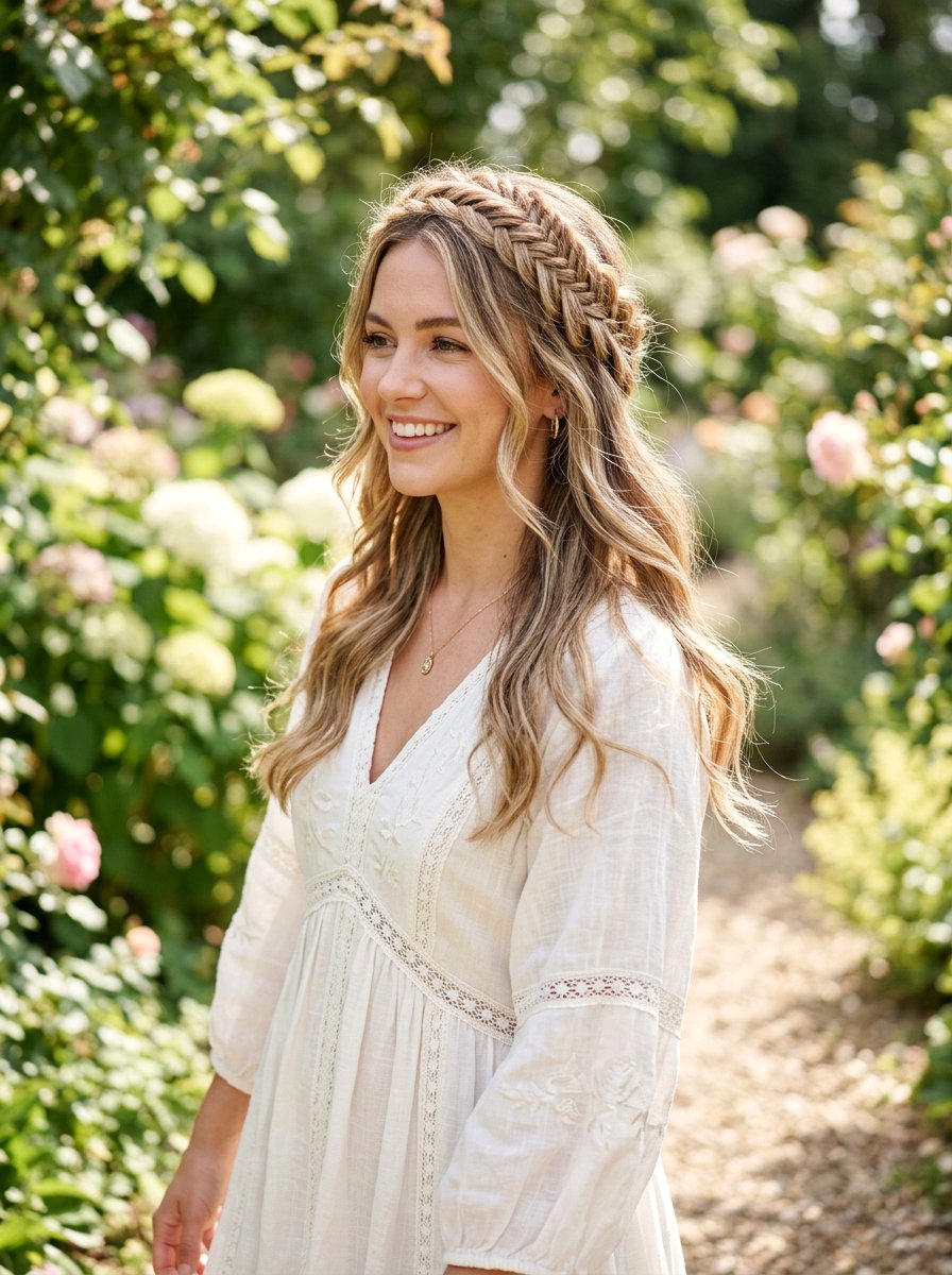 Braided Crown Medium Length Layers - 20 party hairstyle for medium layers - 20 party hairstyle for medium layers